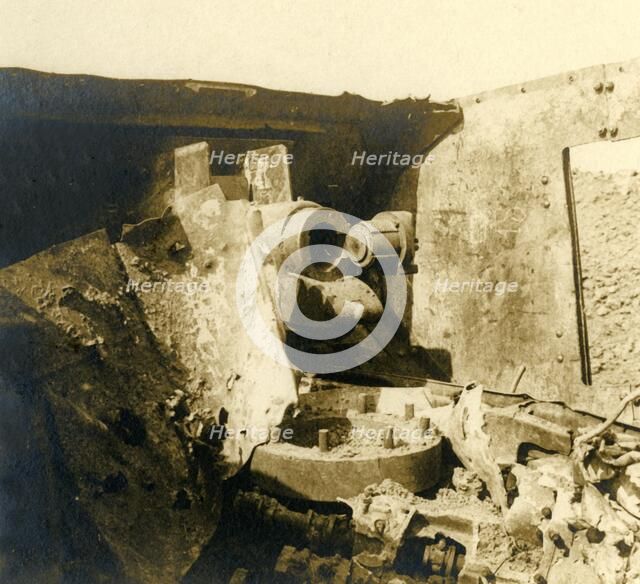 Interior of a tank which has been torn open, c1914-c1918. Artist: Unknown.
