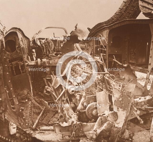 Interior of a tank which has been torn open, c1914-c1918. Artist: Unknown.