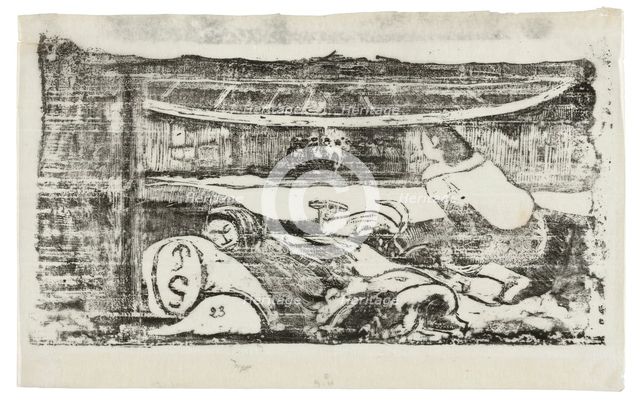 Interior of a Tahitian Hut, from the Suite of Late Wood-Block Prints, 1898/99. Creator: Paul Gauguin.