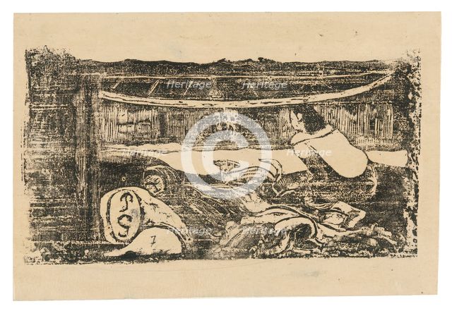 Interior of a Tahitian Hut, from the Suite of Late Wood-Block Prints, 1898/99. Creator: Paul Gauguin.