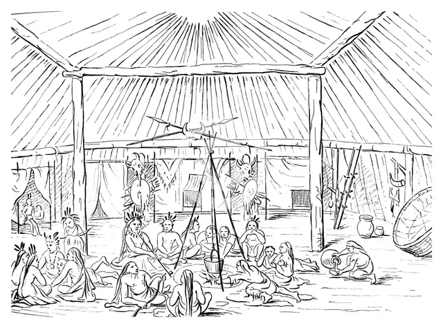 Interior of a Teepee, 1841.Artist: Myers and Co