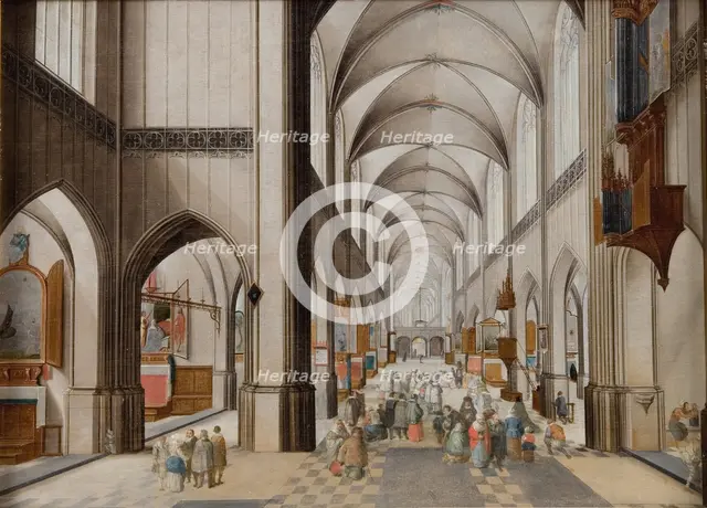 Interior of a Three-Aisled Gothic Church during a Sermon, 1628-1631. Creators: Peeter Neeffs the Elder, Follower of Jan Brueghel the Elder.