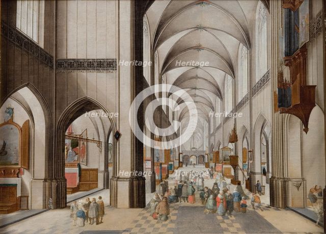 Interior of a Three-Aisled Gothic Church during a Sermon, 1628-1631. Creators: Peeter Neeffs the Elder, Follower of Jan Brueghel the Elder.
