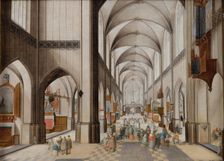 Interior of a Three-Aisled Gothic Church during a Sermon, 1628-1631. Creators: Peeter Neeffs the Elder, Follower of Jan Brueghel the Elder
