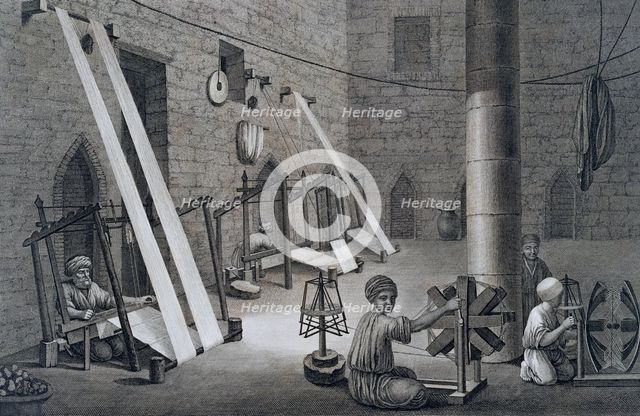 'Interior of a Weavers Workshop', Egypt, 1822. Creators: Schroeder, E Voysard.