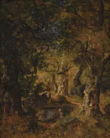 Interior of a Wood with Lake and Figures, 1823-1876. Creator: Narcisse Virgile Diaz de la Pena