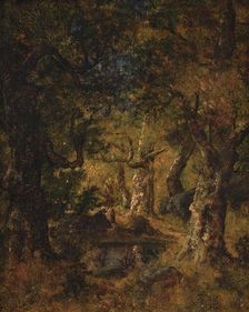 Interior of a Wood with Lake and Figures, 1823-1876. Creator: Narcisse Virgile Diaz de la Pena