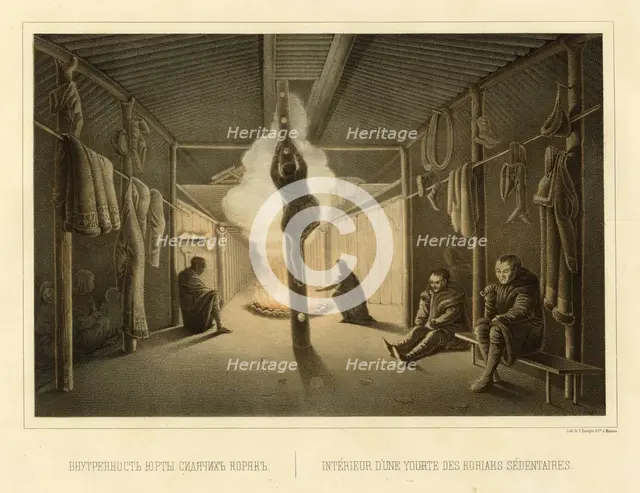 Interior of a Yurt in a Koryak Permanent Settlement, 1856. Creator: Ivan Dem'ianovich Bulychev.