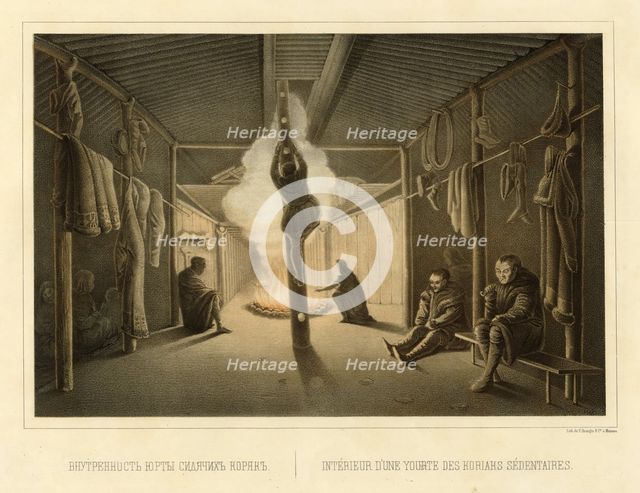 Interior of a Yurt in a Koryak Permanent Settlement, 1856. Creator: Ivan Dem'ianovich Bulychev.
