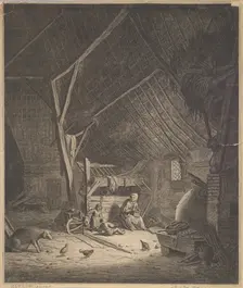 Interior of a Barn with Mother and Two Children, Right in Front a Pig (copy), 17th century. Creator: Jacob Louys