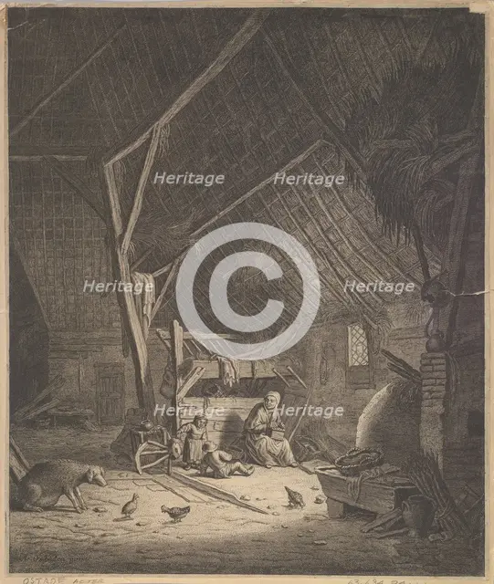 Interior of a Barn with Mother and Two Children, Right in Front a Pig (copy), 17th century. Creator: Jacob Louys.