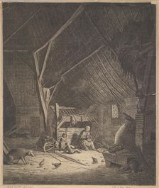 Interior of a Barn with Mother and Two Children, Right in Front a Pig (copy), 17th century. Creator: Jacob Louys