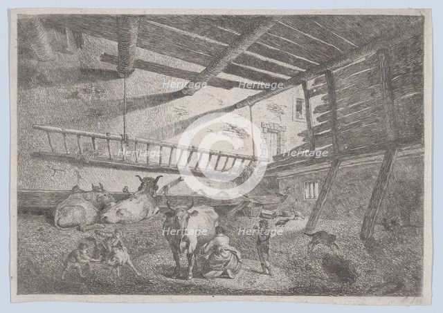 Interior of a Barn with Milkmaid, ca. 1800., ca. 1800. Creator: Anon.