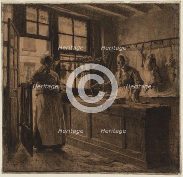 Interior of a Butcher Shop, c. 1881. Creator: Léon Augustin Lhermitte (French, 1844-1925).