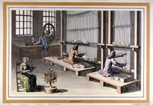 Interior of a carpet shop, engraving