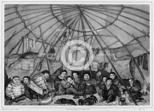 Interior of a Chukchi Hut, Northeast Coast of Asia, 19th century. Creators: Alexander Postels, Godefroy Engelmann.