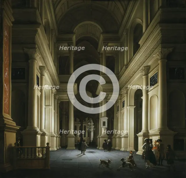 Interior of a Church at Night, 1660. Creator: Anthonie De Lorme.