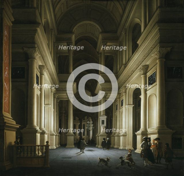 Interior of a Church at Night, 1660. Creator: Anthonie De Lorme.