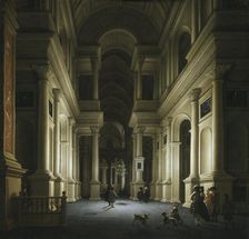 Interior of a Church at Night, 1660. Creator: Anthonie De Lorme