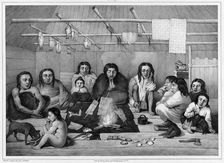 Interior of a clochan hut (Sitka island, north coast of America), 19th century. Creators: Alexander Postels, Godefroy Engelmann