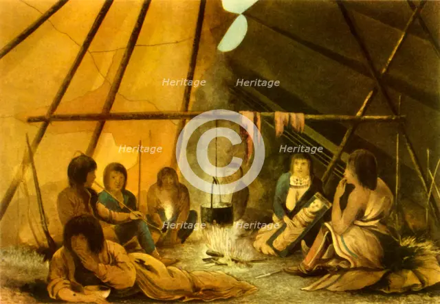 'Interior of a Cree Indian Tent', 1820, (1946). Creator: Edward Francis Finden.