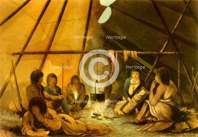 'Interior of a Cree Indian Tent', 1820, (1946). Creator: Edward Francis Finden.