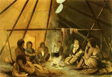 Interior of a Cree Indian Tent 1820, (1946). Creator: Edward Francis Finden