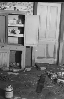 Interior of a farmhouse near Ridgeley, Tennessee, after the 1937 flood waters had subsided, 1937. Creator: Walker Evans