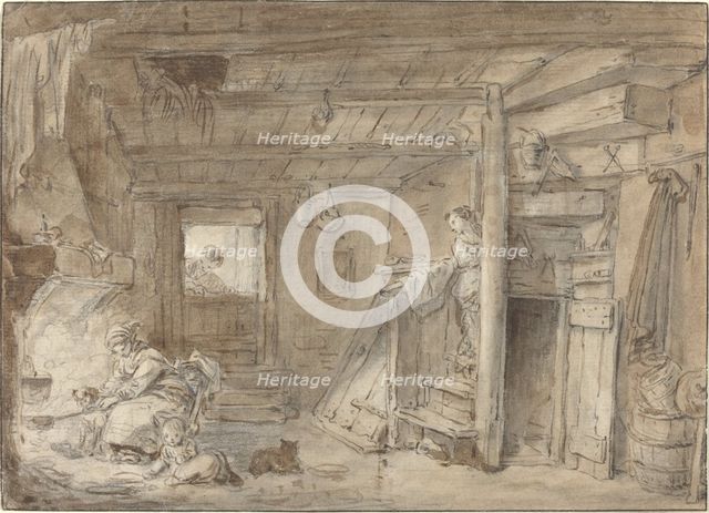 Interior of a Farmhouse with Figures, late 18th century. Creator: Hubert Robert.