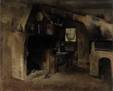 Interior of a French farmhouse, 1860-1880. Creator: Adolf von Becker
