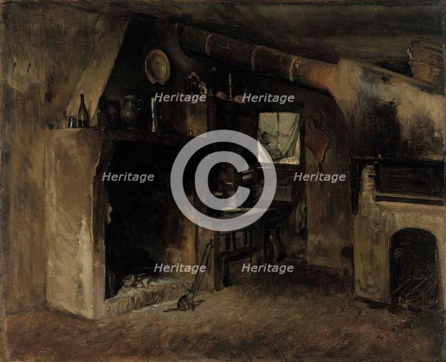 Interior of a French farmhouse, 1860-1880. Creator: Adolf von Becker.