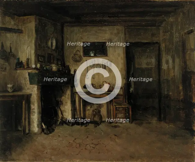 Interior of a French farmhouse, 1868. Creator: Adolf von Becker.