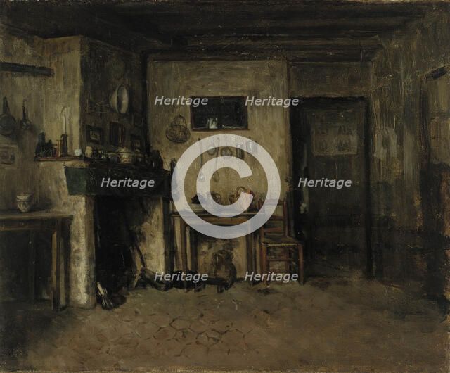 Interior of a French farmhouse, 1868. Creator: Adolf von Becker.