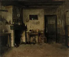 Interior of a French farmhouse, 1868. Creator: Adolf von Becker