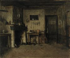 Interior of a French farmhouse, 1868. Creator: Adolf von Becker