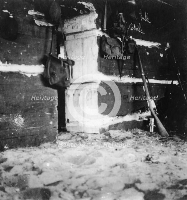 Interior of a German dugout, World War I, c1914-c1918.  Artist: Nightingale & Co