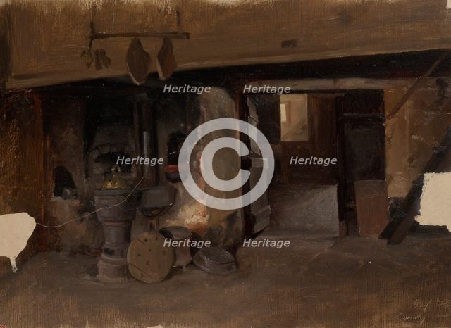 Interior of a German farmhouse, 1850-1855. Creator: Karl Anders Ekman.