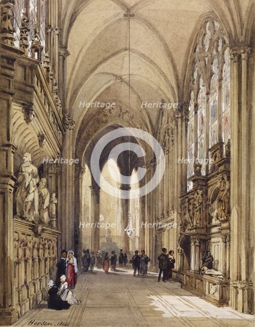 Interior of a Gothic Church, 1864. Creator: Émile-Antoine-François Herson.