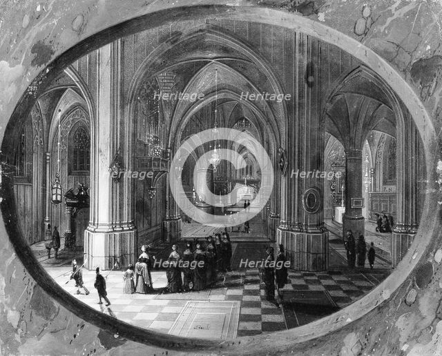 Interior of a Gothic Church at Night, probably ca. 1635-40. Creator: Peeter Neeffs the Elder.