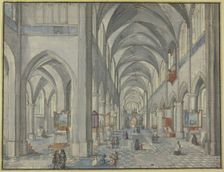 Interior of a Gothic church with many figures, 17th century. Creator: Hendrik van Steenwyck