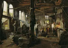 Interior of a hammer forge, 1883. Creator: Hugo Charlemont