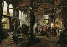 Interior of a hammer forge, 1883. Creator: Hugo Charlemont
