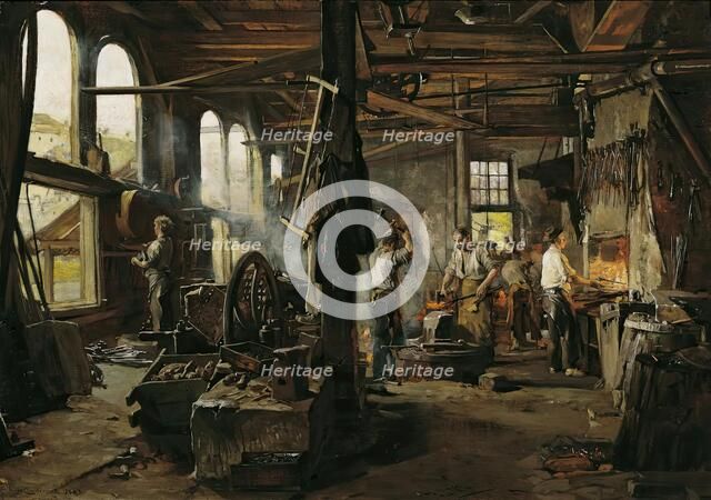Interior of a hammer forge, 1883. Creator: Hugo Charlemont.