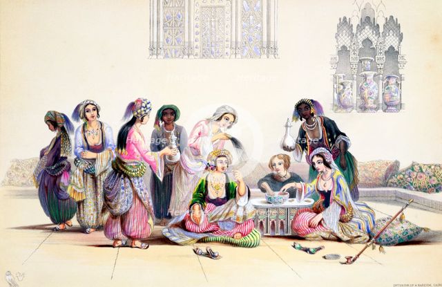 Interior of a harem, Cairo, Egypt, mid 19th century. Creator: A Margaretta Burr.