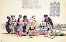 Interior of a harem, Cairo, Egypt, mid 19th century. Creator: A Margaretta Burr