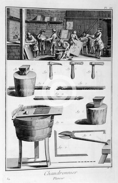 Interior of a Ironmongers, and plans of instruments, 1751-1777. Artist: Denis Diderot 