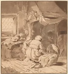 Interior of a Peasant House with Two Women, 1772, published 1787. Creator: Bernhard Schreuder