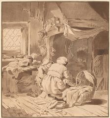 Interior of a Peasant House with Two Women, 1772, published 1787. Creator: Bernhard Schreuder