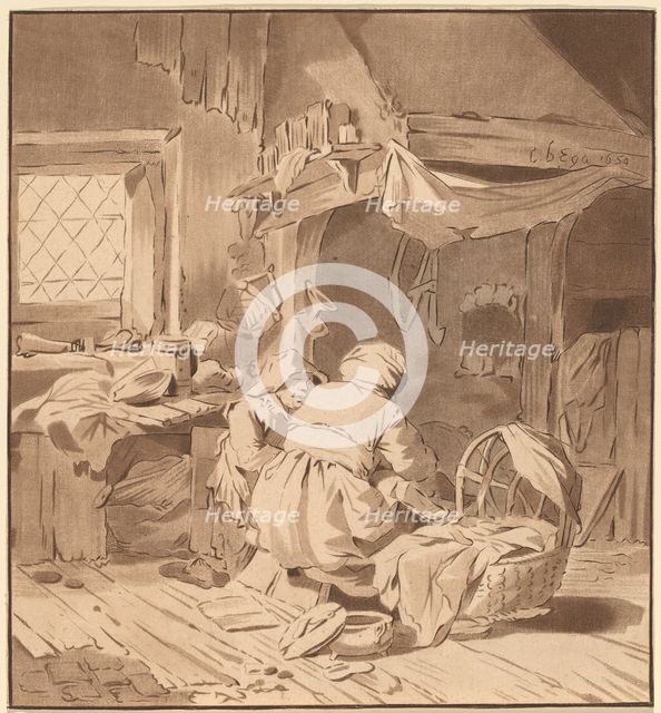Interior of a Peasant House with Two Women, 1772, published 1787. Creator: Bernhard Schreuder.