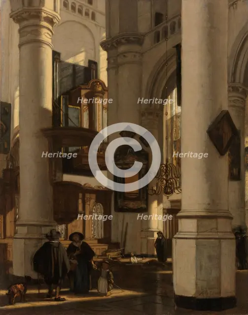 Interior of a Protestant, Gothic Church, with a Gravedigger in the Choir, 1669. Creator: Emanuel de Witte.